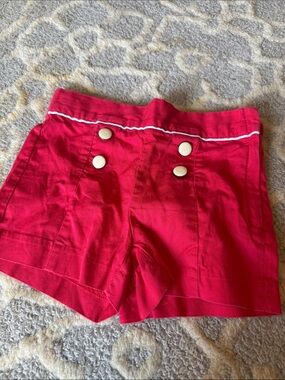 Janie and Jack Red High-Waist Sailor Shorts with White Piping